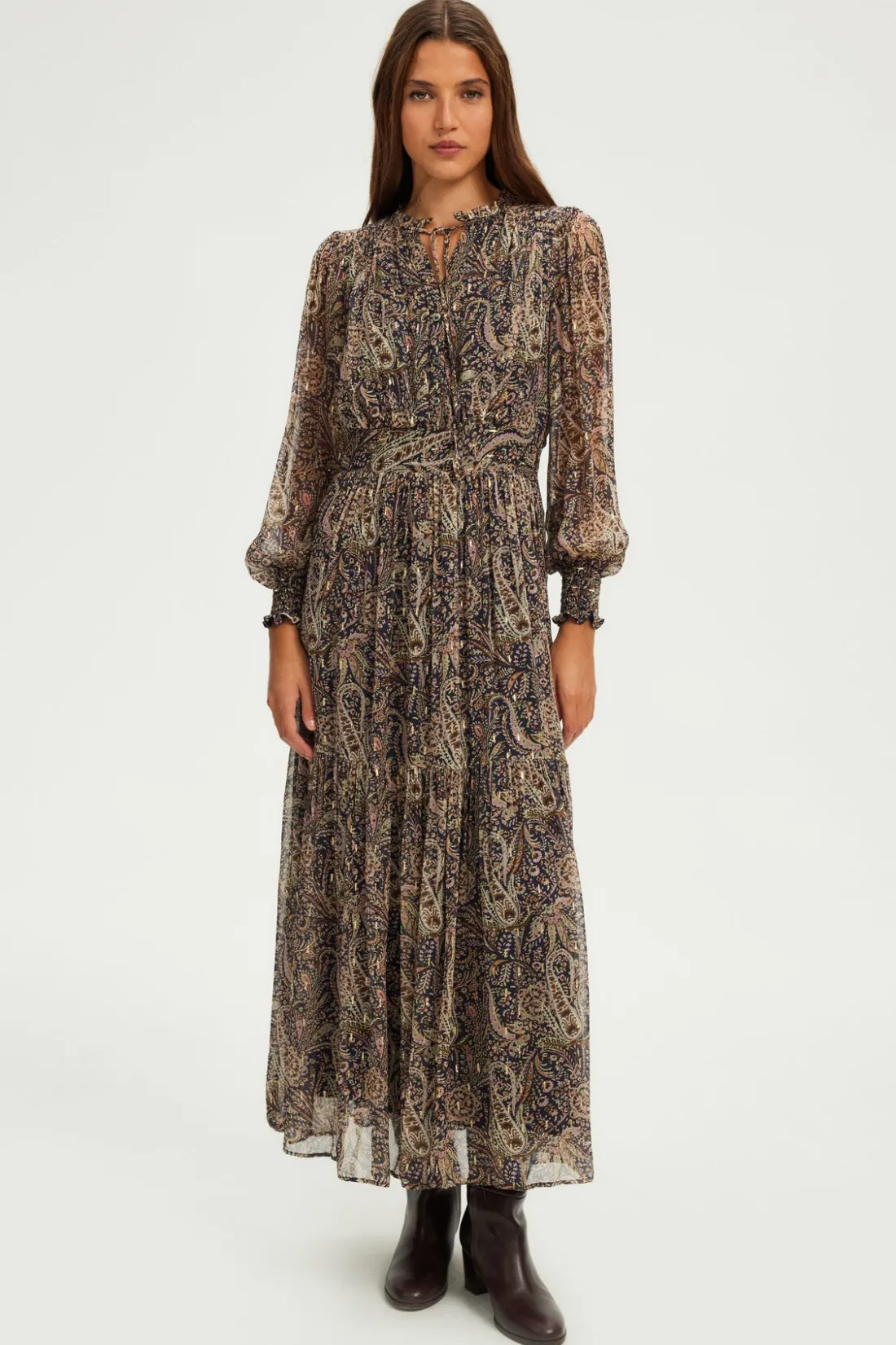 Pablo Robe longue imprimée à lurex - SYBILLE Marine Online