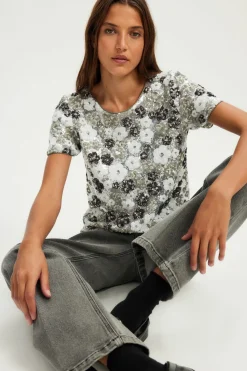 Pablo Top à fleurs en sequins - BENITA Argent Sale