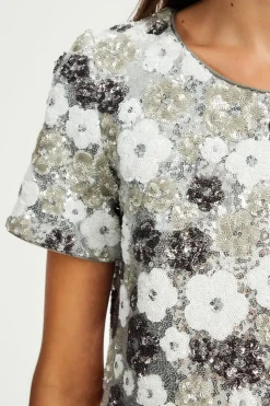 Pablo Top à fleurs en sequins - BENITA Argent Sale