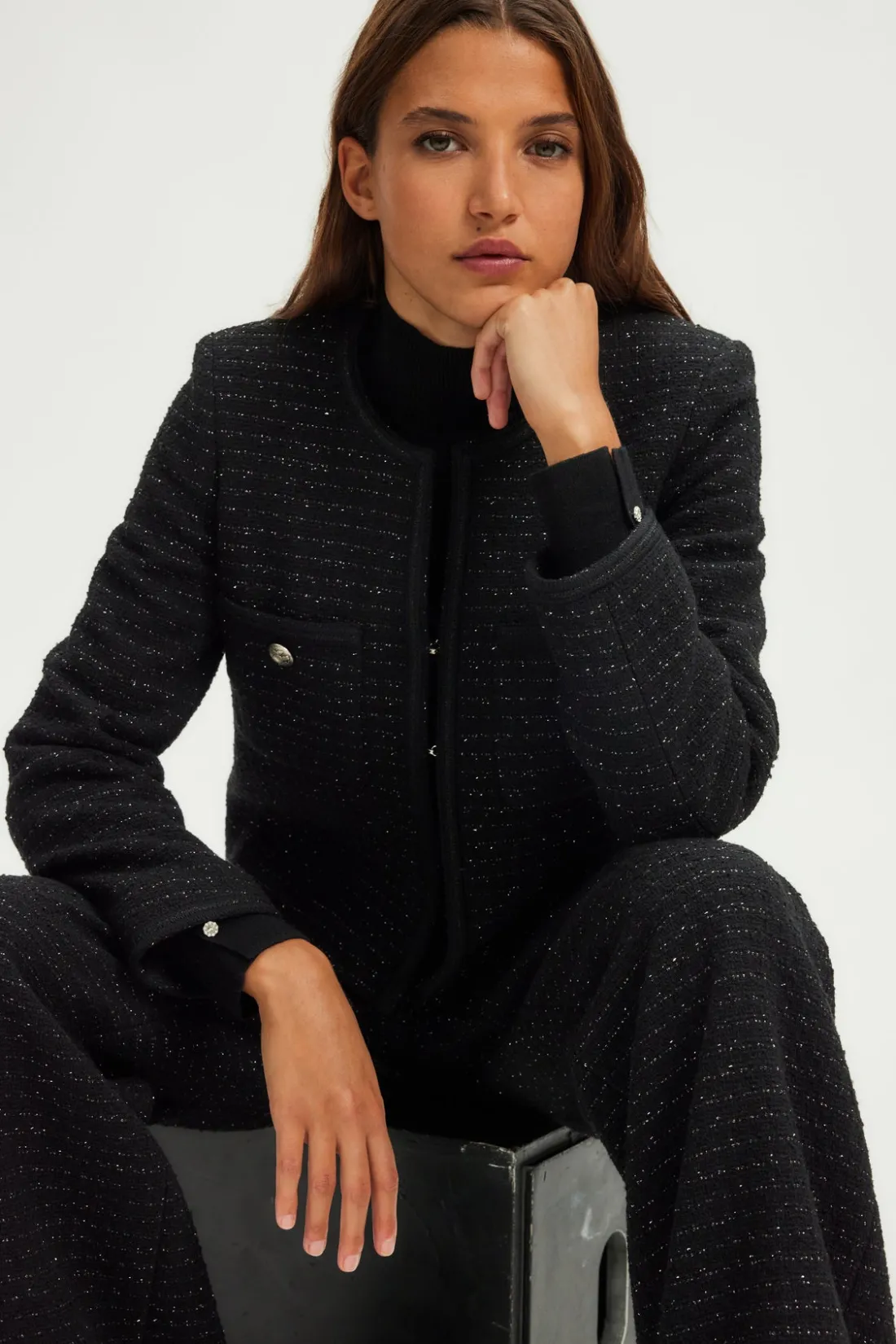 Pablo Veste en tweed - MINA Noir Cheap