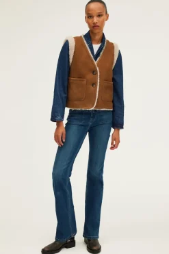 Pablo Veste sans manche en peau lainée - LOLY Camel Flash Sale