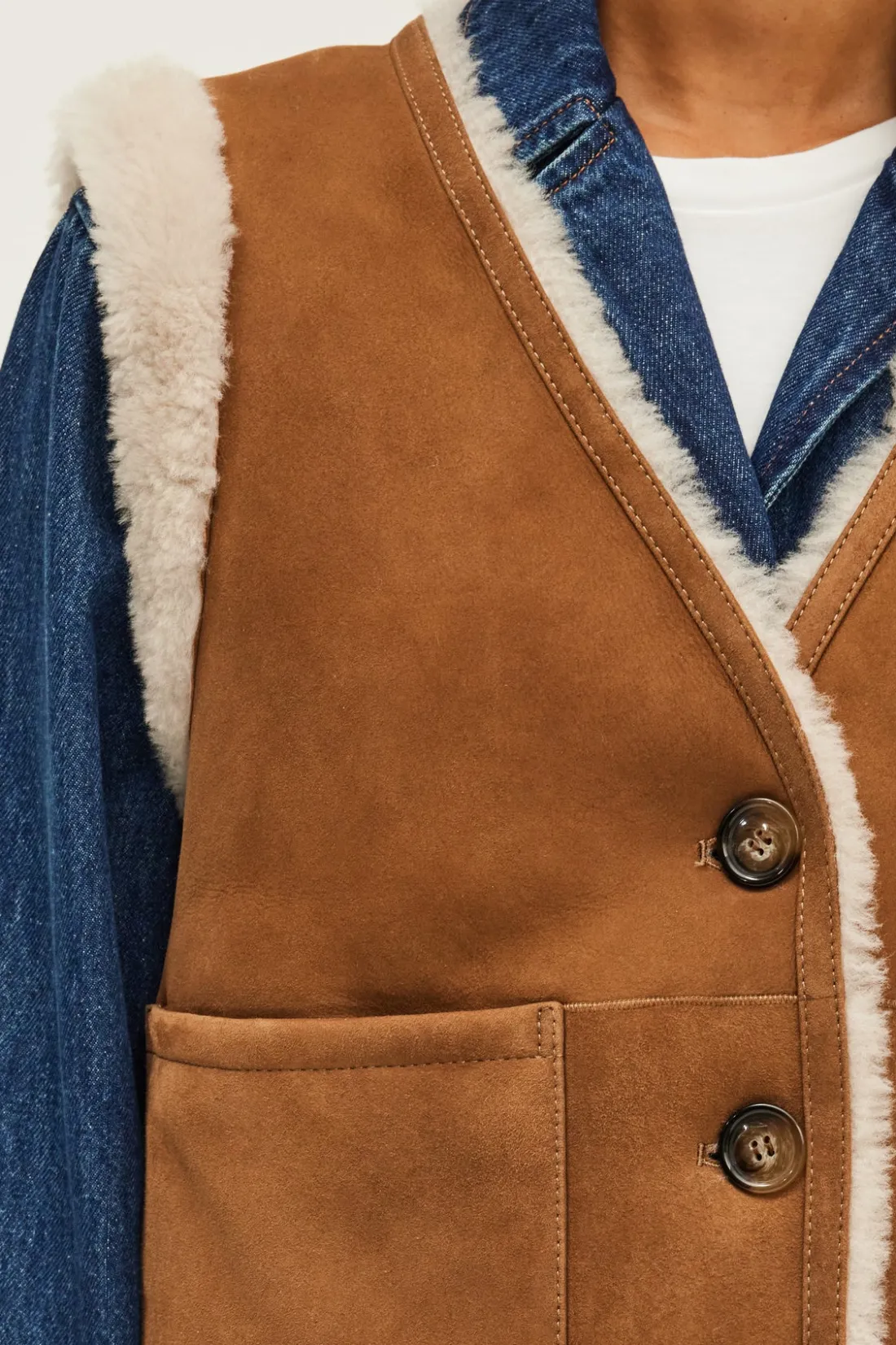 Pablo Veste sans manche en peau lainée - LOLY Camel Flash Sale