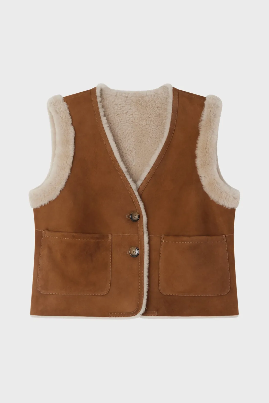 Pablo Veste sans manche en peau lainée - LOLY Camel Flash Sale